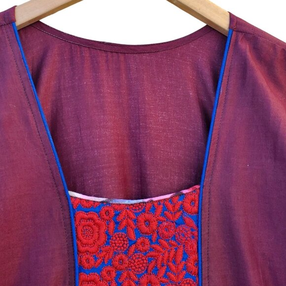 Long Sleeve Dress Floral Red Blue Embroidered Patchwork Kameez Size S NWOT - Picture 9 of 16